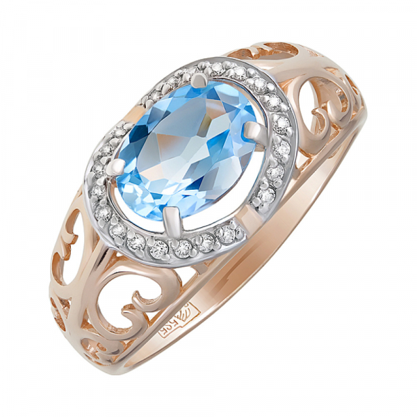 Золотое кольцо с топазом и фианитом № 124100