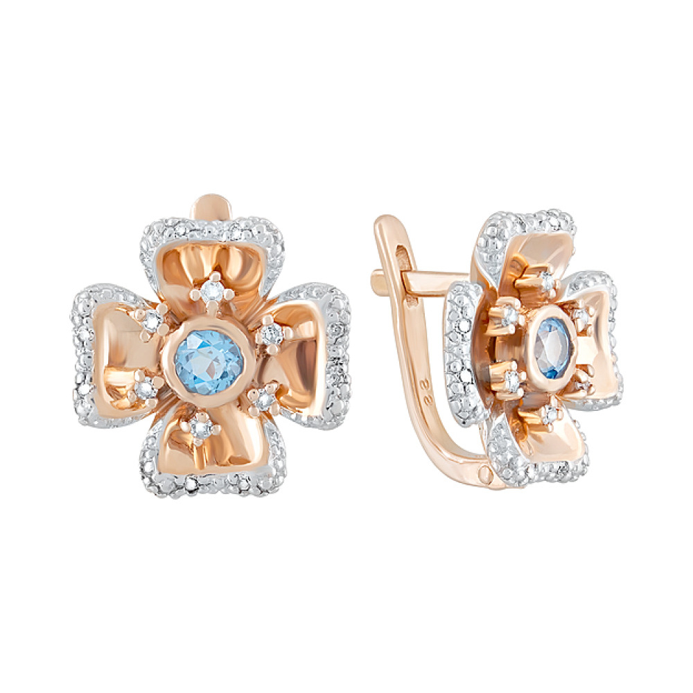 Золотые серьги с бриллиантом и топазом № 84790