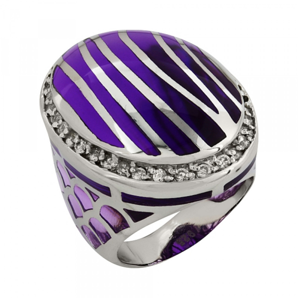 Серебряное кольцо без камня с кауч. вставками № 99370