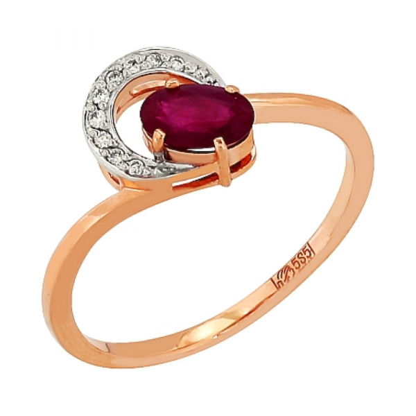 Кольцо с бриллиантом и рубином № 85247