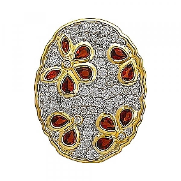 Серебряная подвеска с гранатом,фианитом и золотым покрытием № 70769