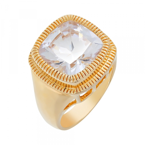 Серебряное кольцо с фианитом и золотым покрытием № 80535