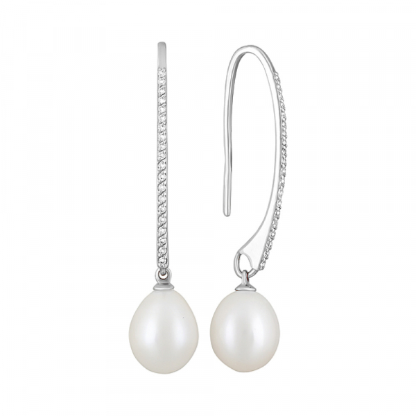 Серебряные серьги с жемчугом и фианитом № 124694