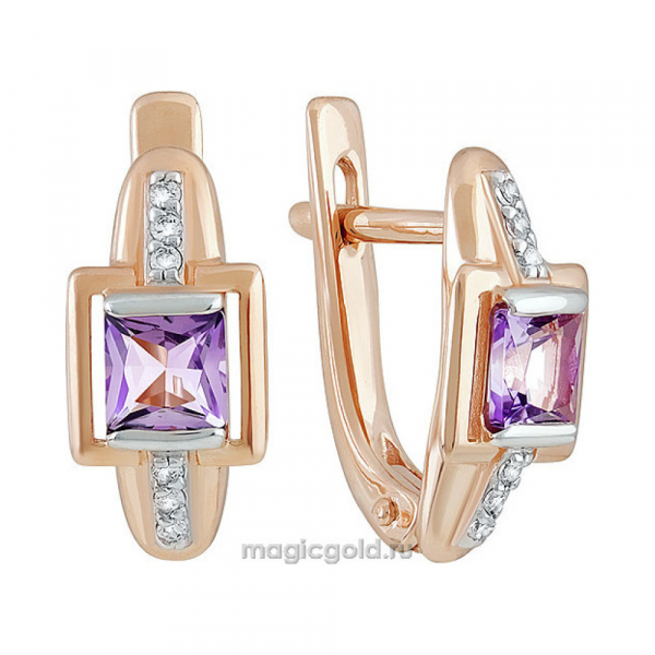 Золотые серьги с аметистом и фианитом № 139829