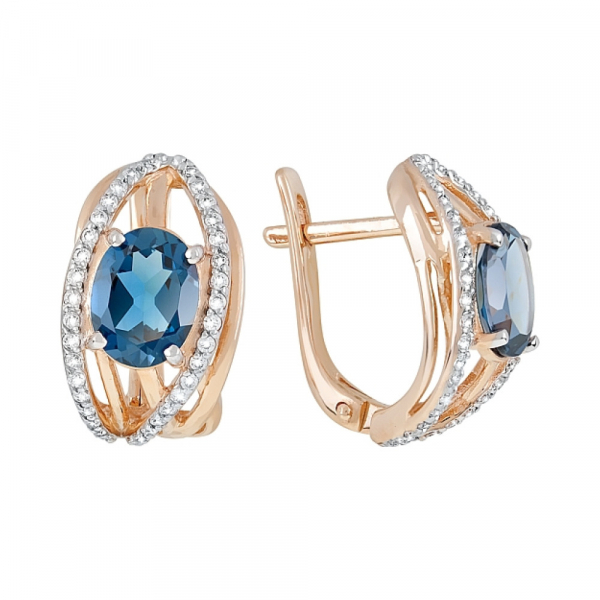 Золотые серьги с топазом и фианитом № 119631