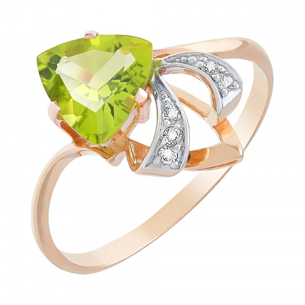 Золотое кольцо с хризолитом и фианитом № 103989