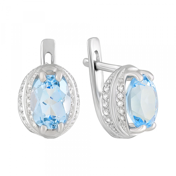 Серебряные серьги с топазом и фианитом № 124672