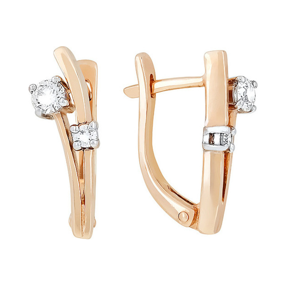 Золотые серьги с бриллиантом № 118589