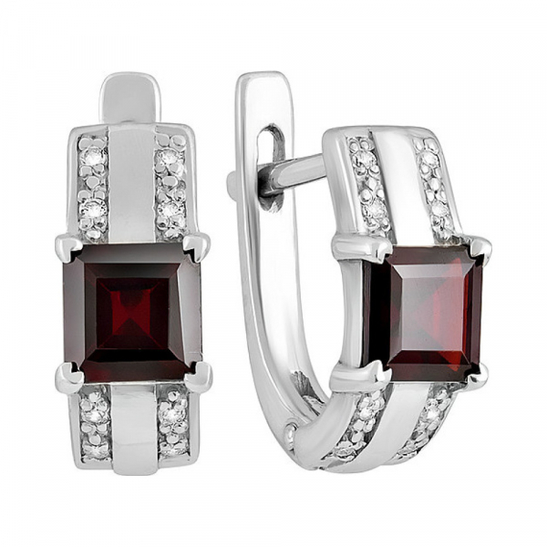 Серебряные серьги с гранатом № 132021