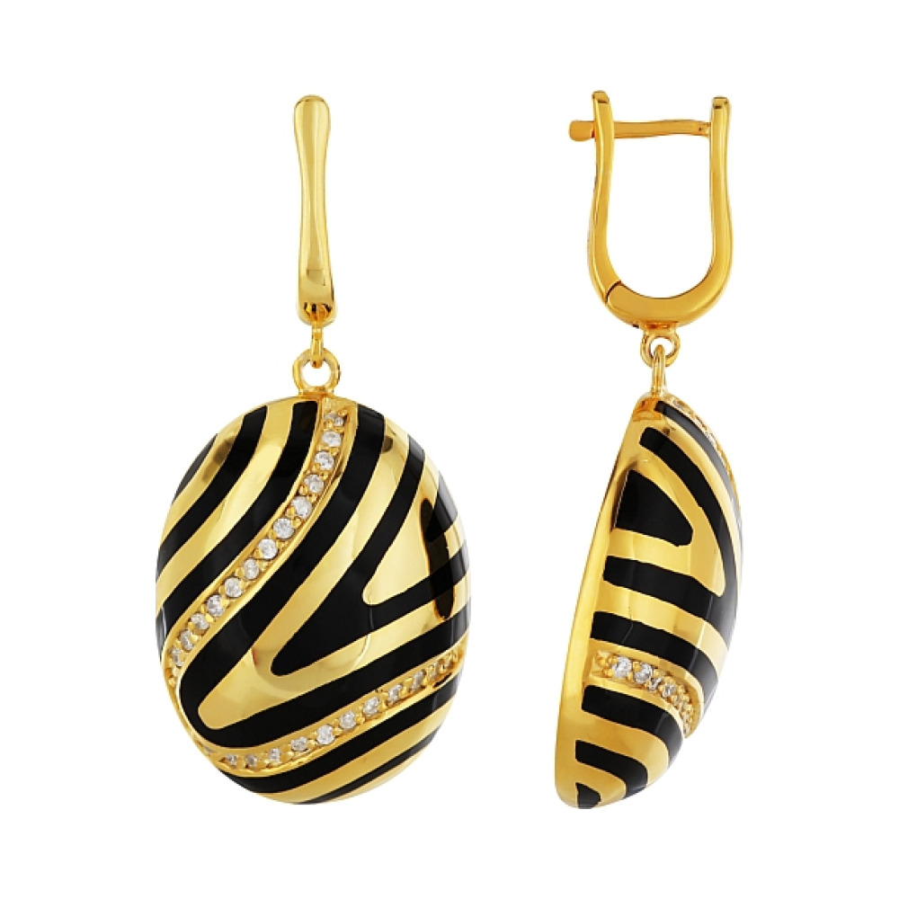 Серебряные серьги с каучуком и фианитом золот. покрытием № 99391