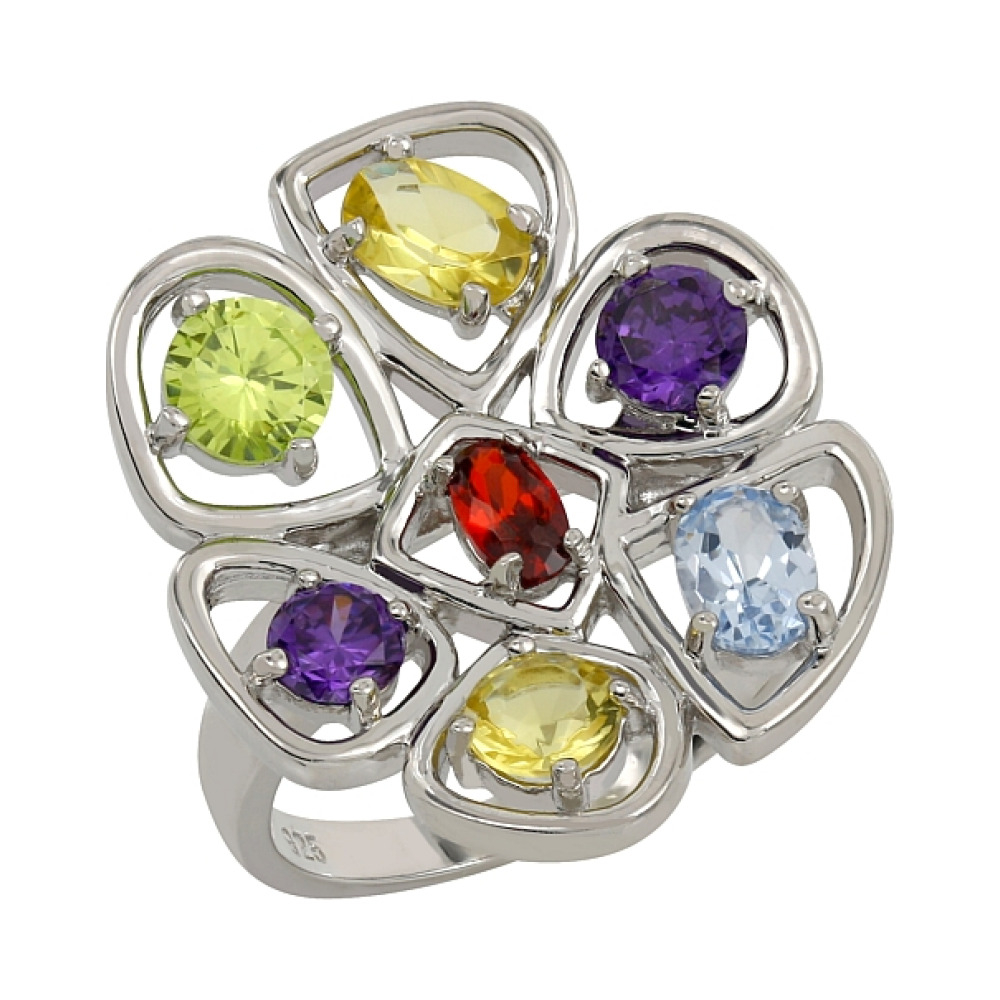 Серебряное кольцо с имитац. шпинели и фианитом № 107319