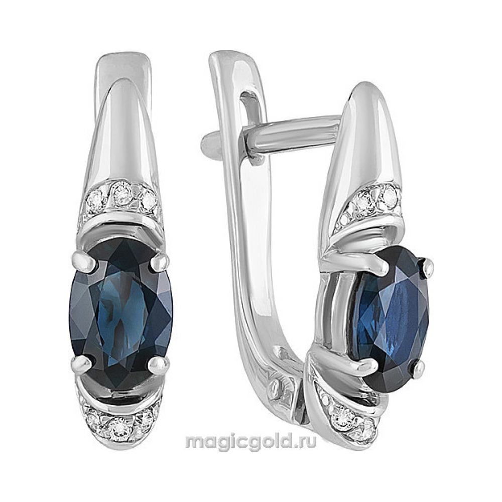 Золотые серьги с бриллиантом и сапфиром № 159128