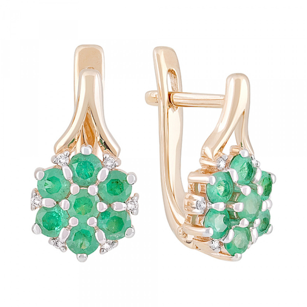 Серьги с бриллиантом и изумрудом № 119110