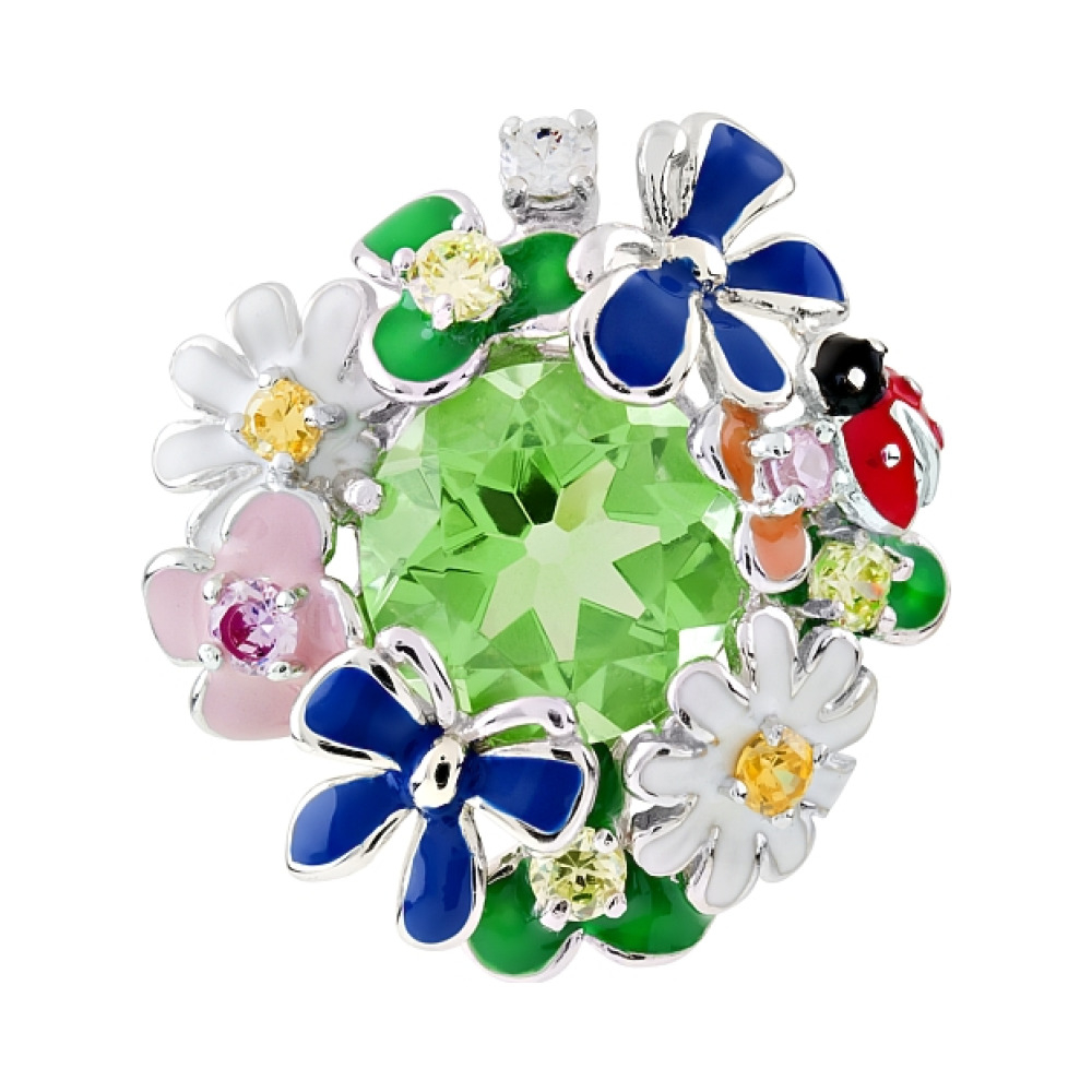 Серебряная подвеска с фианитом и эмалью № 78034