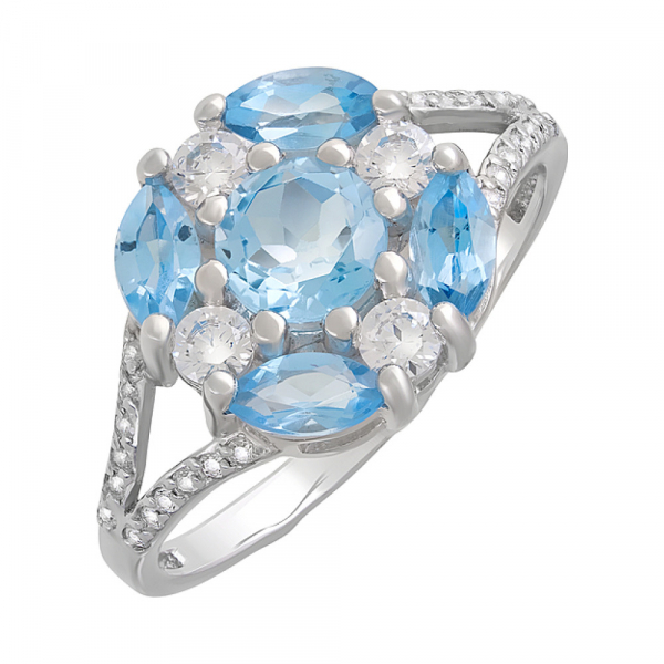 Серебряное кольцо с топазом и фианитом № 123300