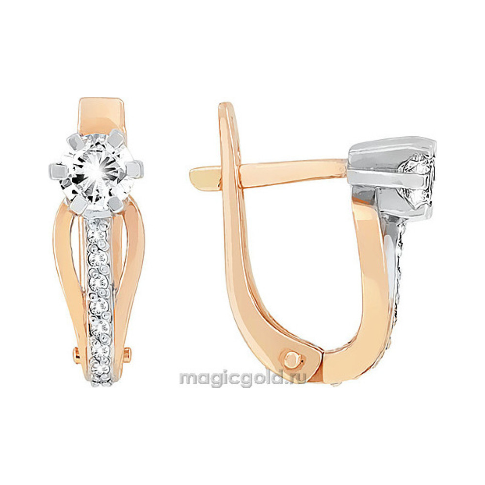 Золотые серьги с бриллиантом № 156048