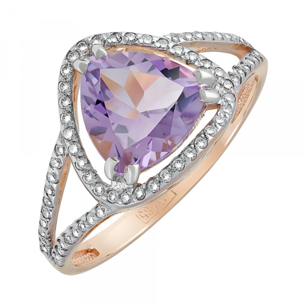 Золотое кольцо с аметистом и фианитом № 119939