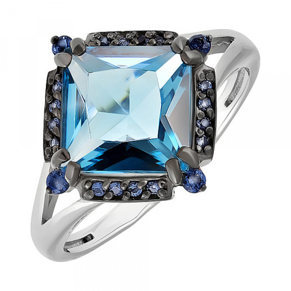 Серебряное кольцо с алпанитом и фианитом черн.покрыт № 135358