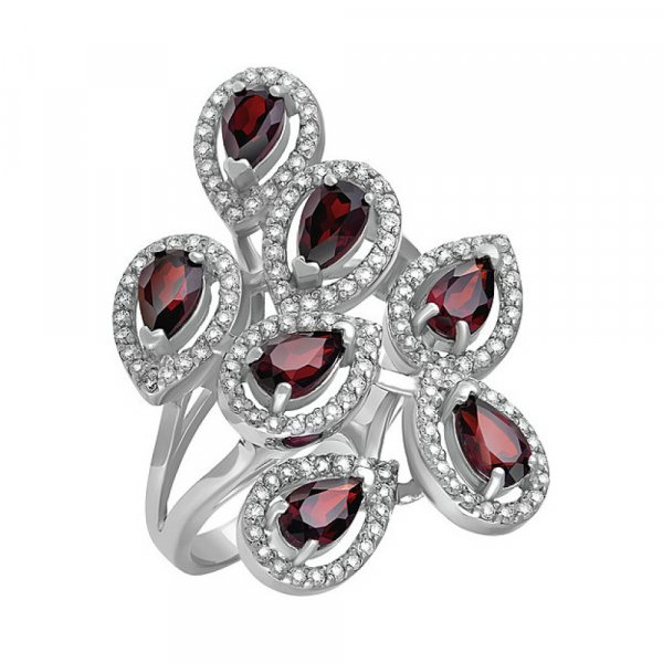 Серебряное кольцо с гранатом и фианитом № 134194