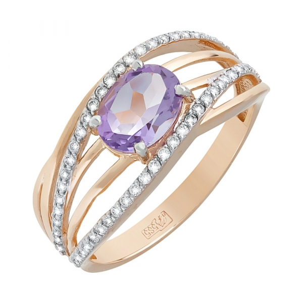 Золотое кольцо с аметистом и фианитом № 119698