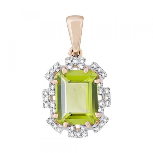 Изящная подвеска с хризолитом и фианитом № 118194