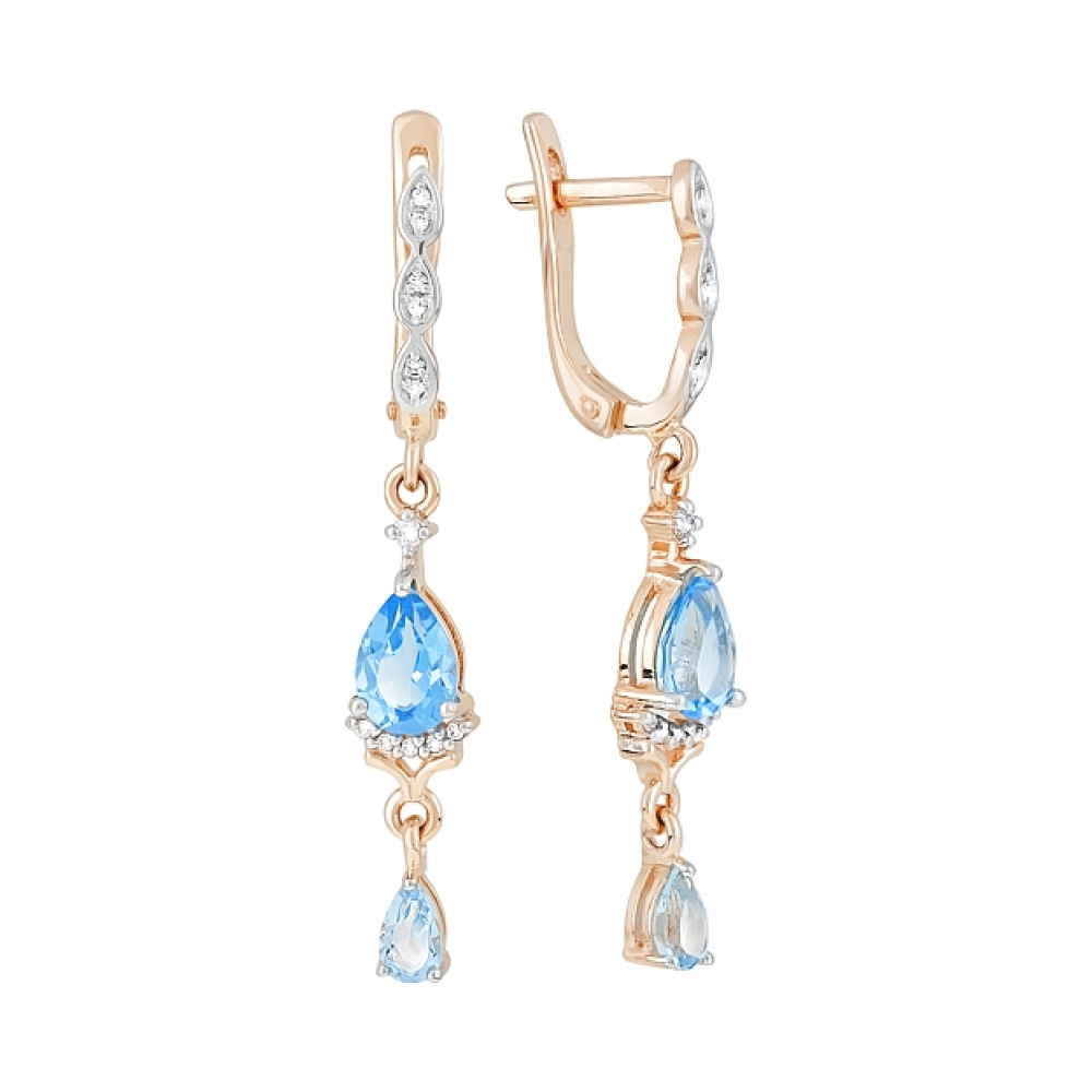 Золотые серьги с топазом и фианитом № 119450