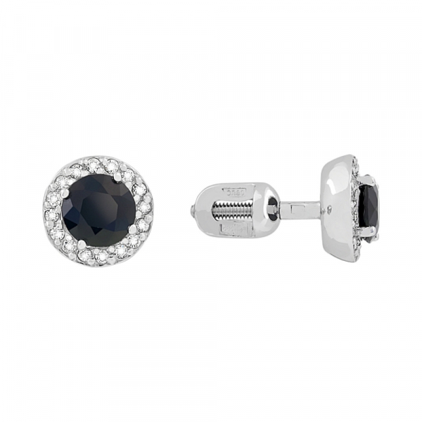 Пуссеты с бриллиантом и сапфиром № 105745