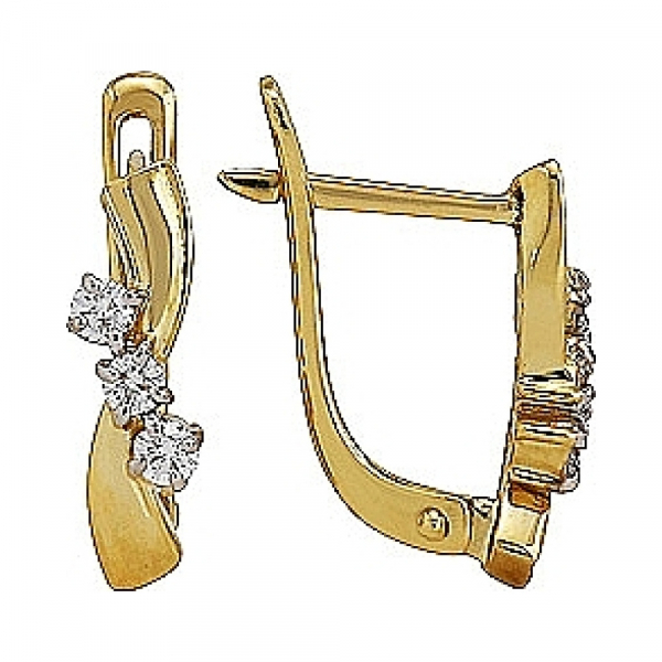 Золотые серьги с бриллиантом № 76901