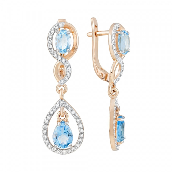 Золотые серьги с топазом и фианитом № 119978