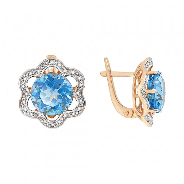 Золотые серьги с топазом и фианитом № 104676