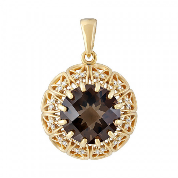 Серебряная подвеска с раухтопазом .фианитом и золот.покрытием № 132717