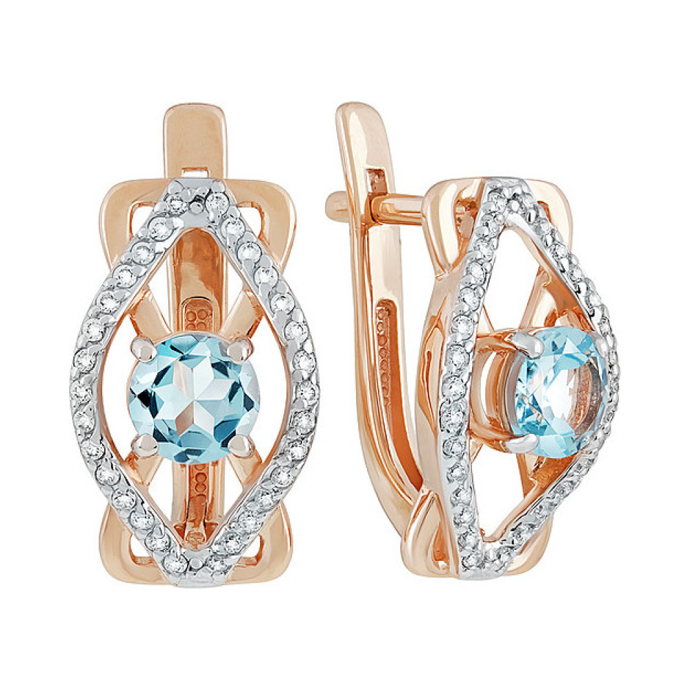 Золотые серьги с топазом и фианитом № 134883