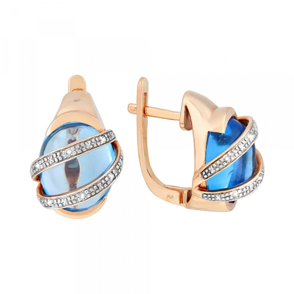 Золотые серьги с бриллиантом и топазом № 64425