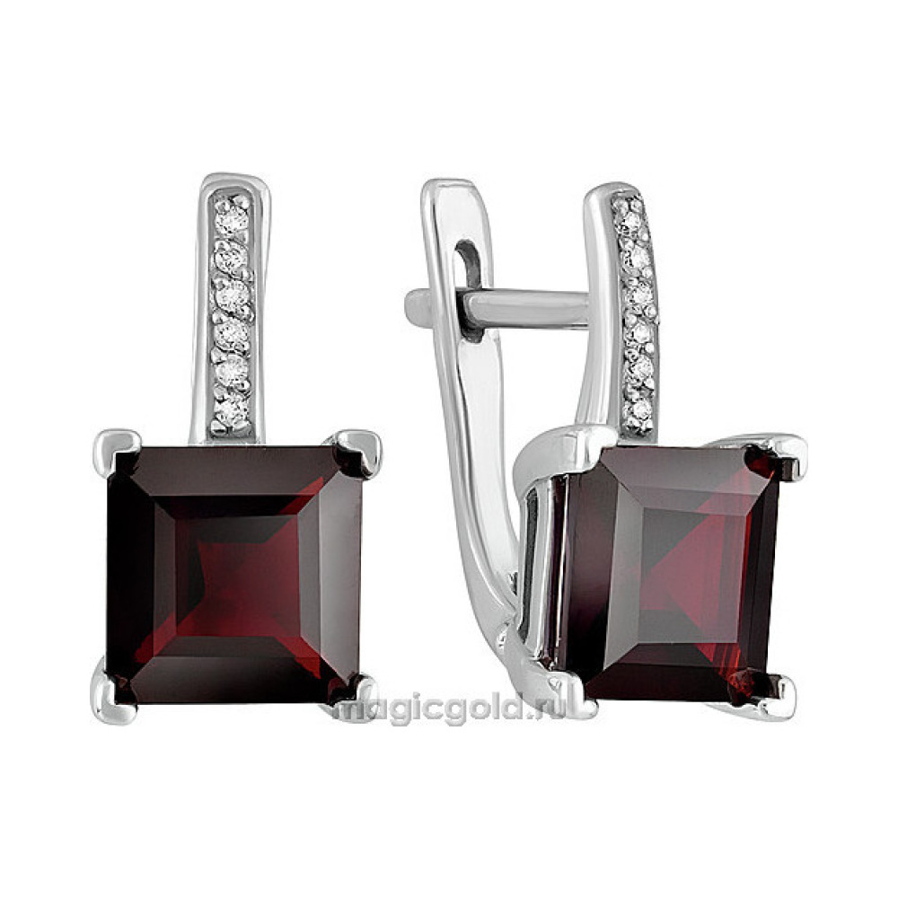 Серебряные серьги с гранатом и фианитом № 134031