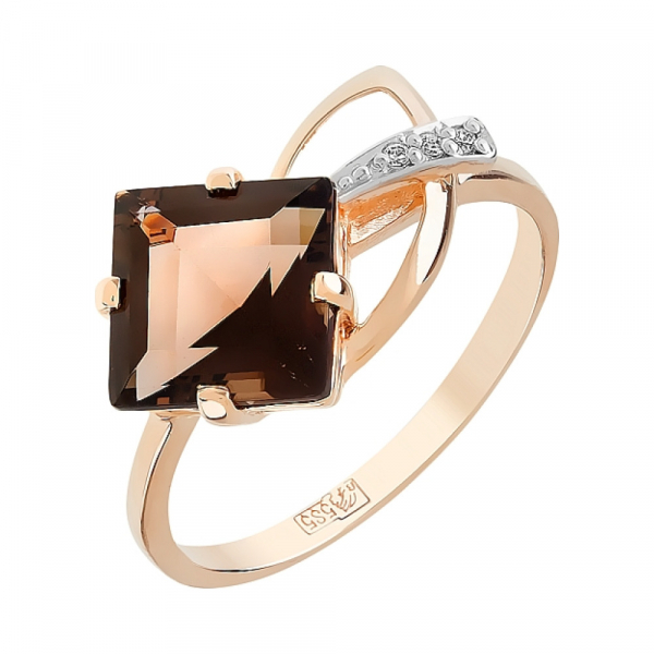 Кольцо с раухтопазом и фианитом № 96726