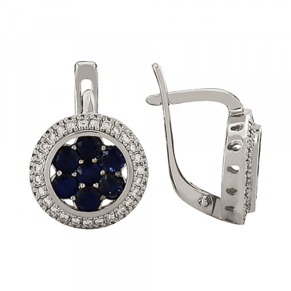 Золотые серьги с бриллиантом и сапфиром № 84479