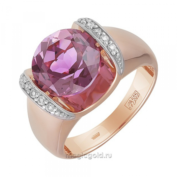 Золотое кольцо с ситаллом и фианитом № 134673