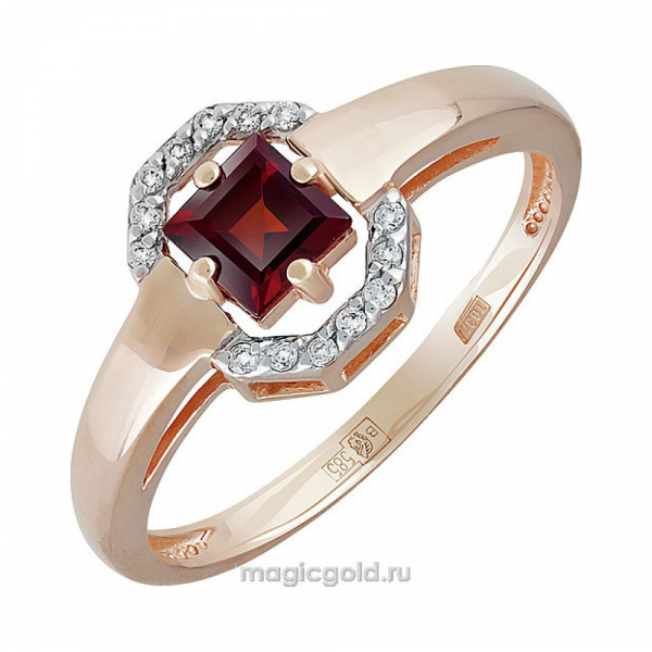 Золотое кольцо с гранатом и фианитом № 141388