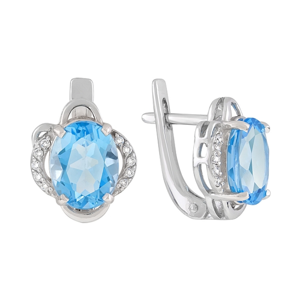 Золотые серьги с топазом и фианитом № 119727