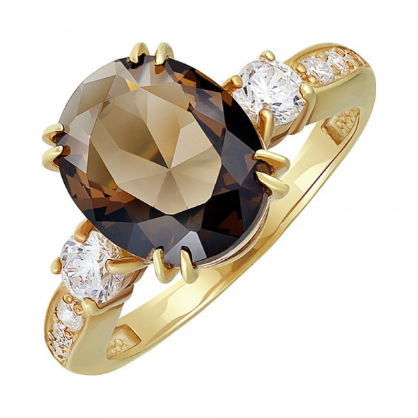 Серебряное кольцо с алпанитом , фианитом и золотым покрытием № 134000