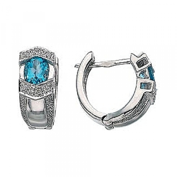 Золотые серьги с бриллиантом и топазом № 7068