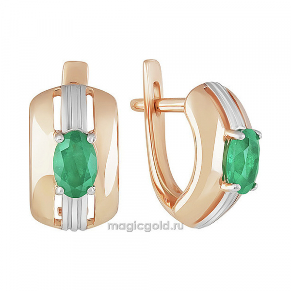 Золотые серьги с изумрудом № 160735