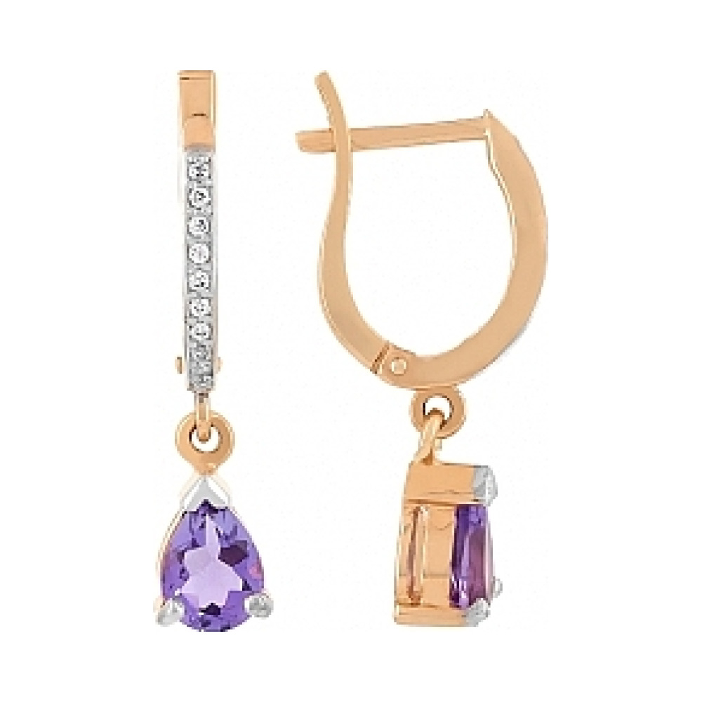 Золотые серьги с аметистом и фианитом № 106015