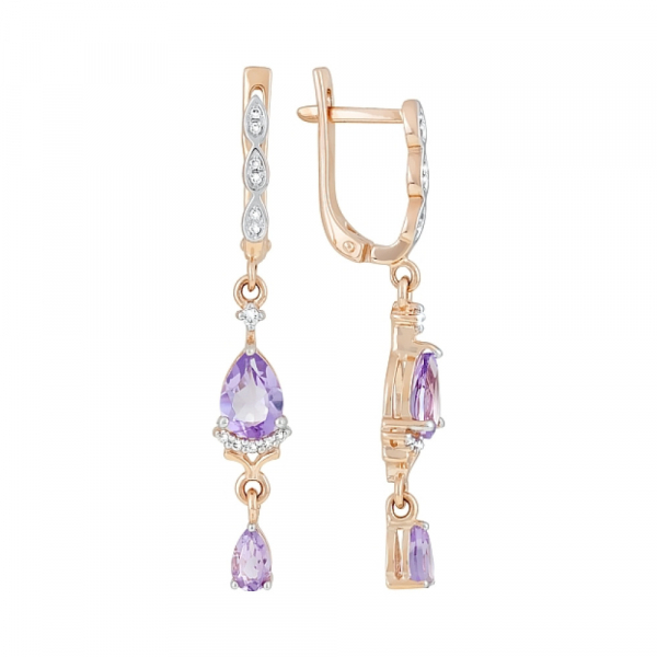 Золотые серьги с аметистом и фианитом № 119452
