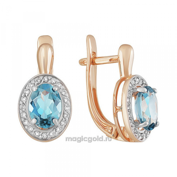 Золотые серьги с топазом и фианитом № 158940