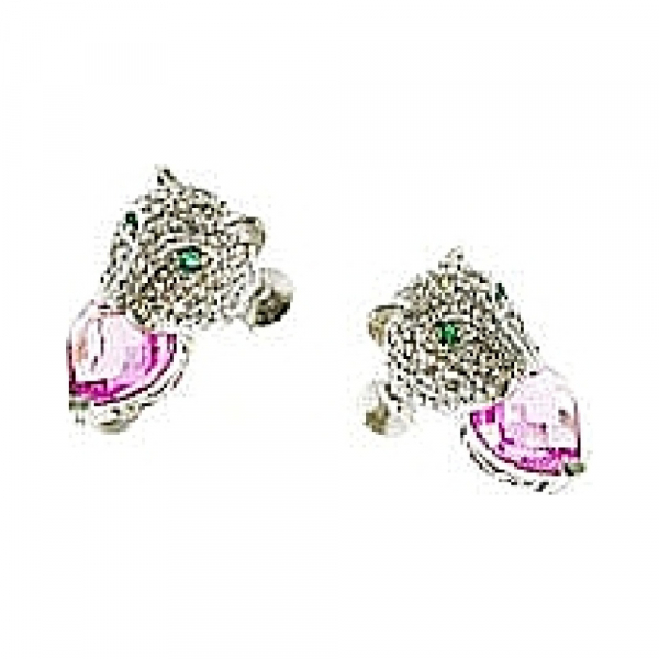 Серебряные серьги с изумрудом и фианитом № 34386