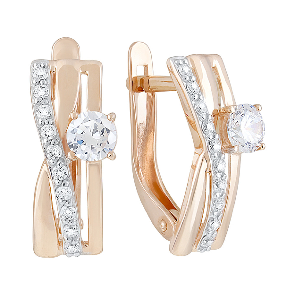 Золотые серьги с фианитами № 127589