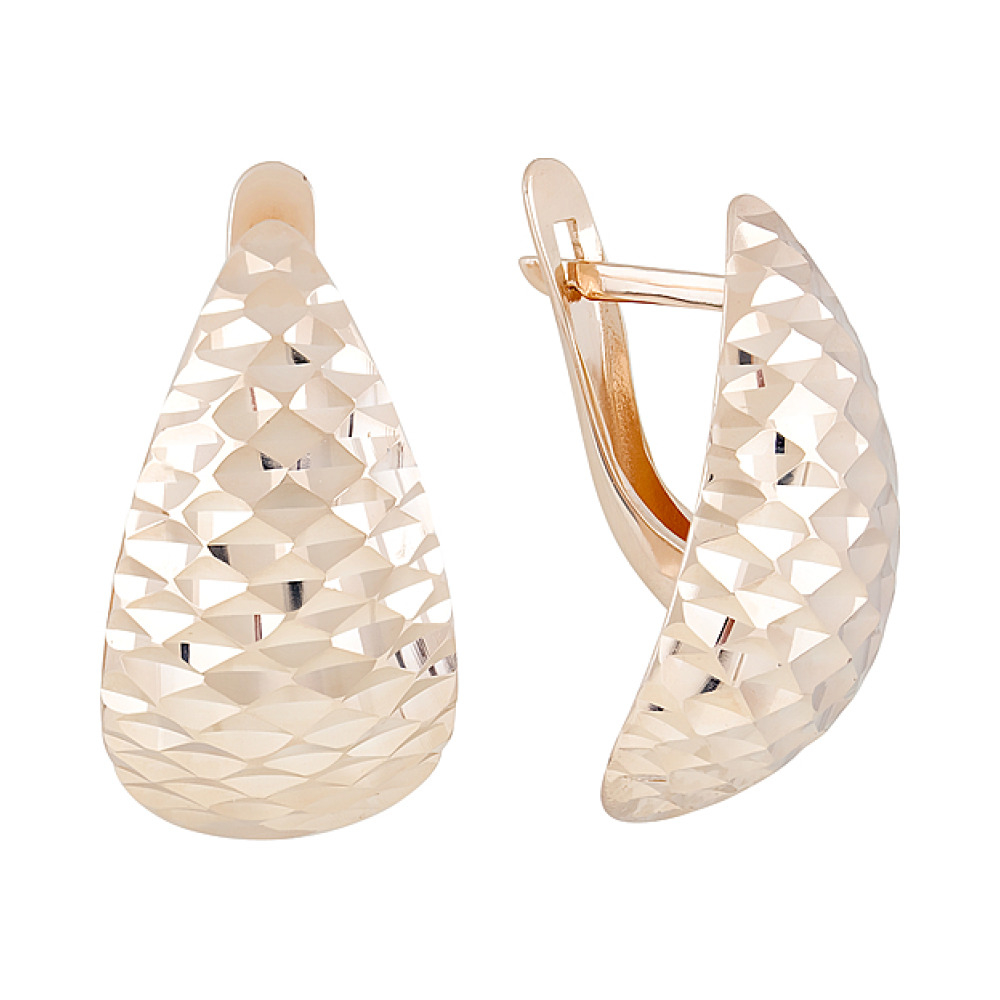 Золотые серьги без камня с алмазкой № 122292