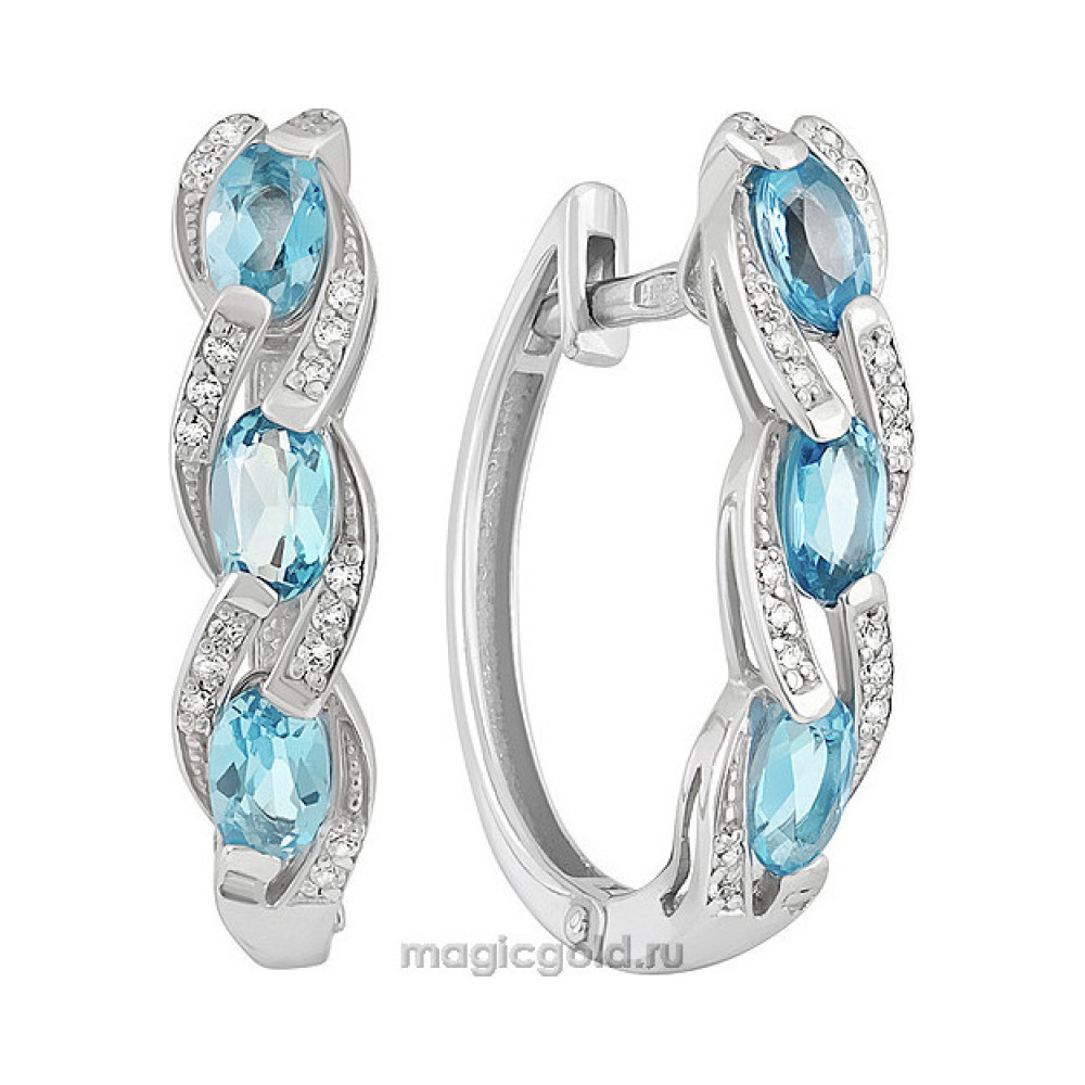 Серебряные серьги с топазом и фианитом № 140122