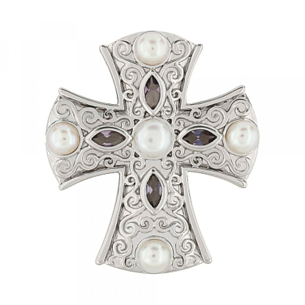 Серебряная подвеска с фианитом и имитац.жемчуга № 80501